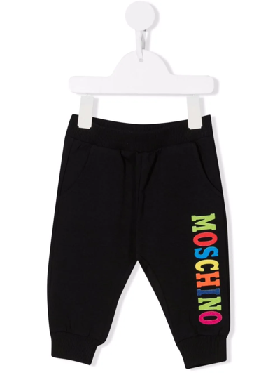 Moschino Babies' Multicolour-logo Track Trousers In Black