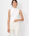 Ann Taylor Petite Ribbed Mock Neck Sweater Shell Top In Winter White