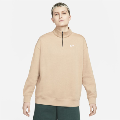 Nike Sportswear Essential Women's 1/4-zip Fleece In Hemp,white