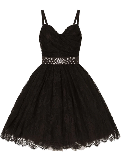 Dolce & Gabbana Lace-panel Sweetheart-neck Dress In Black