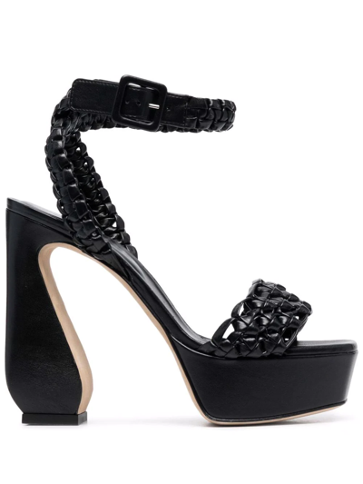 Si Rossi Interwoven Detail Black Platform Sandals In Nero