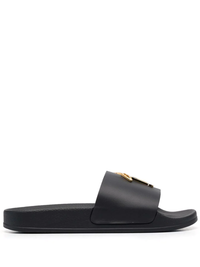 Giuseppe Zanotti Newlaburela Printed Leather Slides In Black