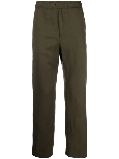 Etro Logo-tape Detail Straight-leg Trousers In Green