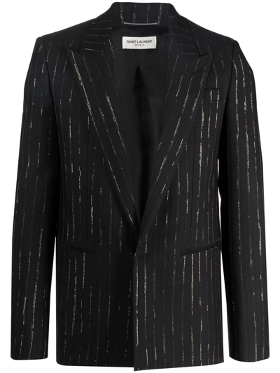 Saint Laurent Pinstriped Twill Suit Jacket In Nero