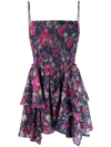 Isabel Marant Étoile Anka Floral Cotton Dress With Founce In Blue,fuchsia,purple