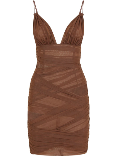 Dolce & Gabbana V Neck Mini Dress In Brown