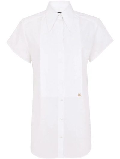 Dolce & Gabbana Short-sleeve Tuxedo Shirt In Weiss