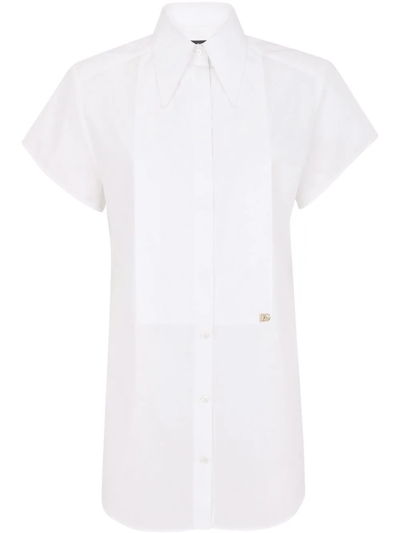Dolce & Gabbana Short-sleeve Tuxedo Shirt In White