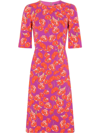 Dolce & Gabbana Poppy-print Three-quarter Sleeve Dress In Violett
