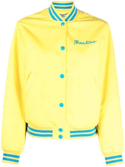 Moschino Logo-embroidered Bomber Jacket In Gelb
