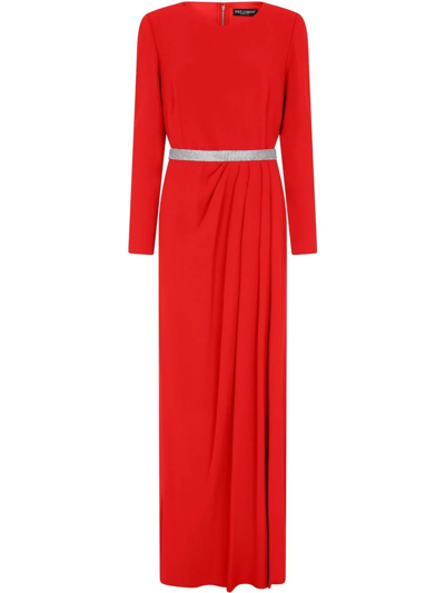 Dolce & Gabbana Long-sleeve Slit-detail Dress In Red