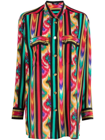 Balmain Mixed-print Button-down Silk Top In Multicolor