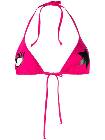 Chiara Ferragni Logo-print Bikini Top In Fuxia