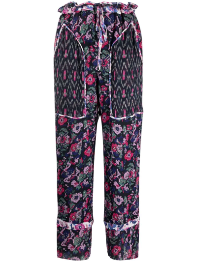 Isabel Marant Étoile Mix-print Straight-leg Ankle Trousers In Blau