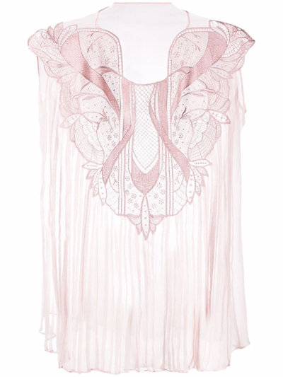Alberta Ferretti Lace-embellished Silk Top In Rosa