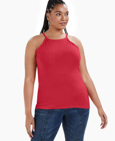 Aveto Trendy Plus Size Halter Tank Top In Chinese Red