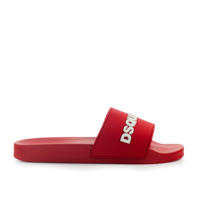 Dsquared2 Logo Rubber Slide Sandals In Red