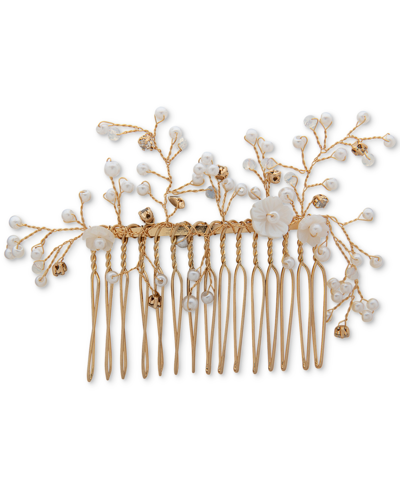 Lonna & Lilly Gold-tone Pave, Bead & Imitation Pearl Flower Hair Comb In White