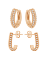 AND NOW THIS CUBIC ZIRCONIA CRYSTAL HUGGIE HOOP AND J HOOP DUO EARRING SET, ROSE GOLD PLATE