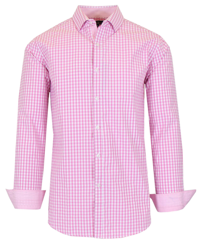 Galaxy By Harvic Men's Long Sleeve Gingham Dress Shirt In Pink
