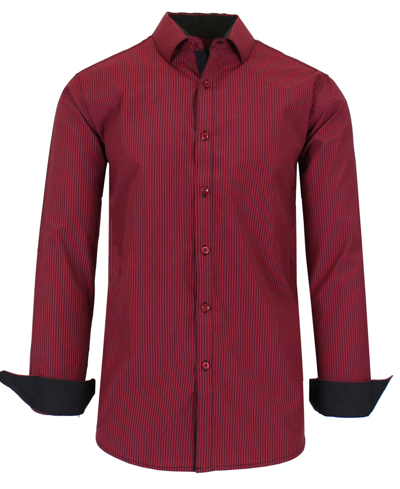 Galaxy By Harvic Men's Long Sleeve Pinstripe Dress Shirt In Red/black