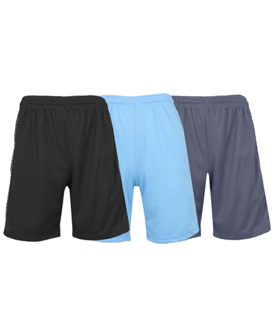 Galaxy By Harvic Men's Moisture Wicking Performance Mesh Shorts, Pack Of 3 In Black,light Blue,charcoal