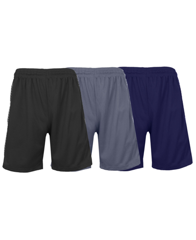 Galaxy By Harvic Men's Moisture Wicking Performance Mesh Shorts, Pack Of 3 In Black,charcoal,navy