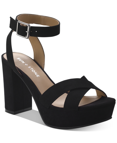 Sun + Stone Women's Lillah Block Heel Platform Dress Sandals, Created For Macy's In Black