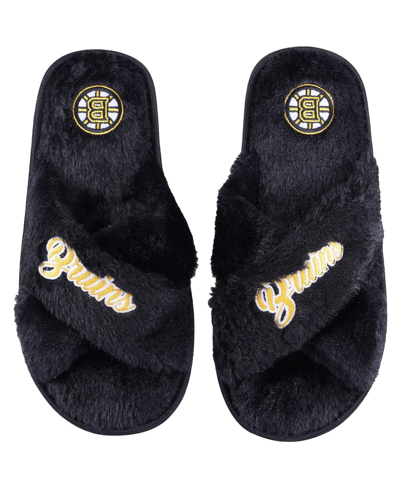 Foco Women's  Boston Bruins Script Cross Slide Slippers In Black