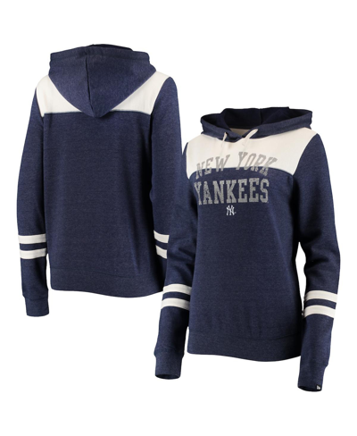 New Era Women's  Heathered Navy, White New York Yankees Colorblock Tri-blend Pullover Hoodie In Heathered Navy,white