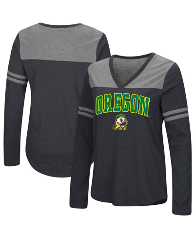 Colosseum Women's  Black Oregon Ducks Core Heritage Arch Logo V-neck Long Sleeve T-shirt