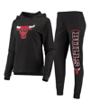 CONCEPTS SPORT WOMEN'S CONCEPTS SPORT HEATHERED BLACK CHICAGO BULLS HOODIE AND PANTS SLEEP SET