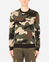 Dolce & Gabbana Silk Round-neck Sweater With Camouflage Intarsia In Multicolor