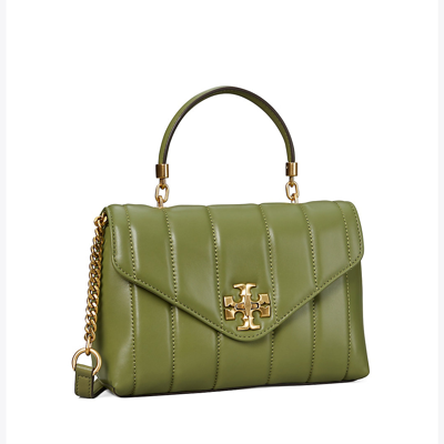 Tory Burch Small Kira Quilted Satchel In Daphne / Rolled Gold