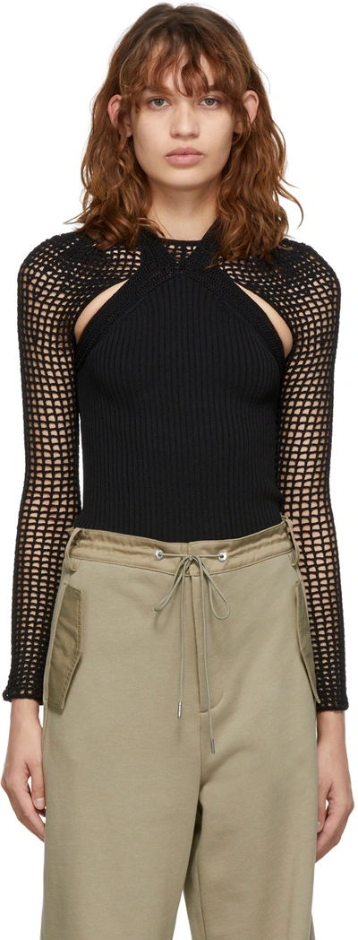 Dion Lee Stirrup Black Ribbed And Crochet-knit Top