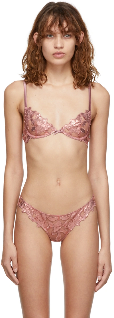 Fleur Du Mal Lily Foil Satin-trimmed Embroidered Stretch-tulle Underwired Bra In Rose Gold