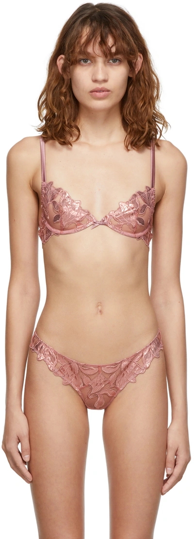 Fleur Du Mal Lily Foil Satin-trimmed Embroidered Stretch-tulle Underwired Bra In Pink