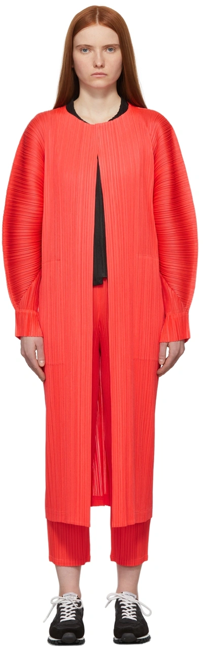 Issey Miyake Red Monthly Colors January Coat In 28 Neon Red