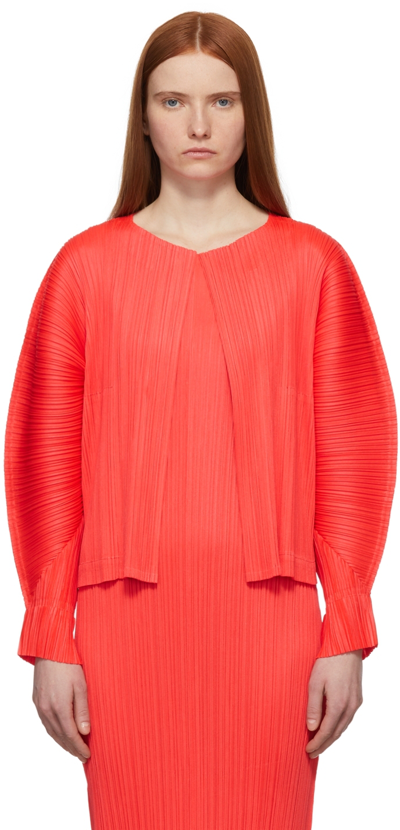 Issey Miyake Red Monthly Colors January Cardigan In 28 Neon Red