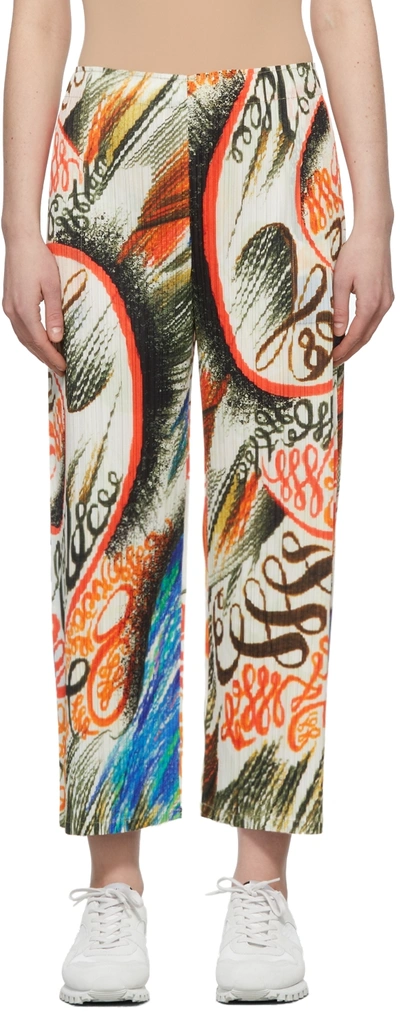 Issey Miyake 抽象图案印花百褶露踝裤 In Multicolor