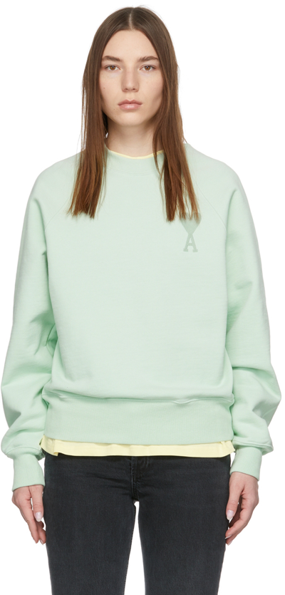Ami Alexandre Mattiussi Aqua Crewneck Sweatshirt With Logo In Green