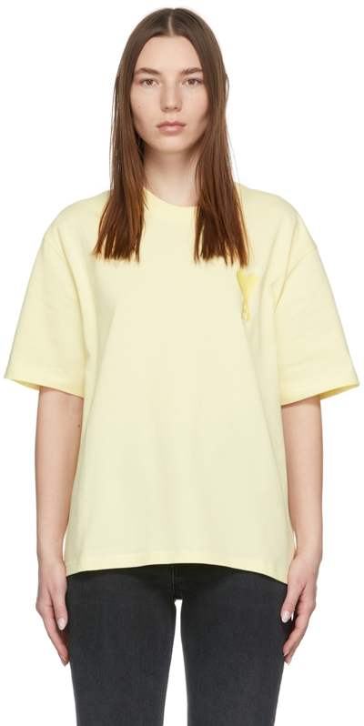Ami Alexandre Mattiussi Yellow Crewneck T-shirt With Logo