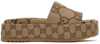 Gucci Angelina Logo-jacquard Coated-canvas Platform Slides In 2580 Camel Ebony