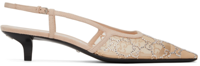Gucci Neutral Gg 35 Crystal Embellished Slingback Pumps In Nude