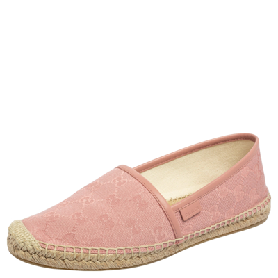 Pre-owned Gucci Pink Gg Canvas Slip On Espadrille Flats Size 37