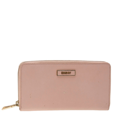 Pre-owned Dkny Pink Leather Zip Around Wallet