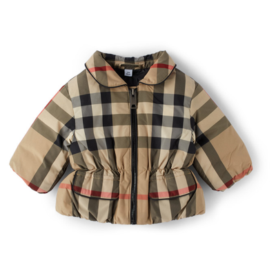 Burberry Babies' 格纹图案填充夹克 In Beige