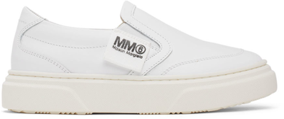 Mm6 Maison Margiela Kids White Logo Slip-on Sneakers In 1 White