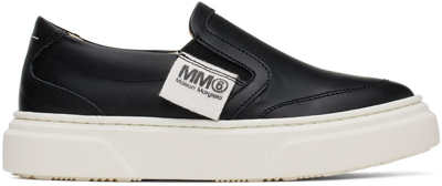 Mm6 Maison Margiela Kids Black Logo Slip-on Sneakers In 2 Black