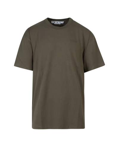 Off-white Cotton T-shirt With Frontal Print - Atterley In Green